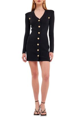 Endless Rose Endless Rose Padded Shoulder Long Sleeve Button-Up Sweater Minidress