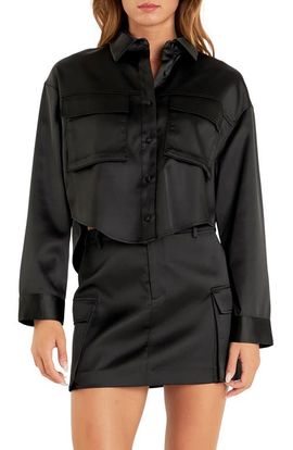 Endless Rose Endless Rose Pocket Detail Crop Satin Shirt