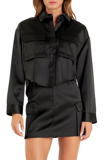 Endless Rose Endless Rose Pocket Detail Crop Satin Shirt