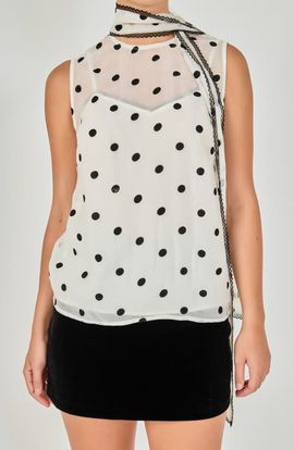 Endless Rose Endless Rose Polka Dot Bow Neck Sleeveless Top