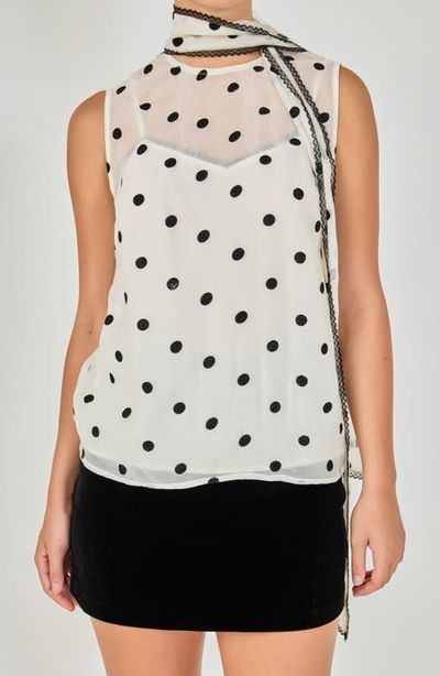 Endless Rose Endless Rose Polka Dot Bow Neck Sleeveless Top