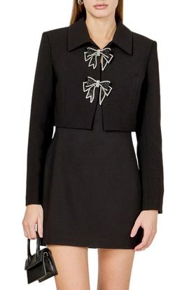 Endless Rose Endless Rose Rhinestone Bow Detail Crop Jacket