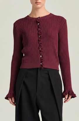 Endless Rose Endless Rose Ruffle Trim Rib Cardigan