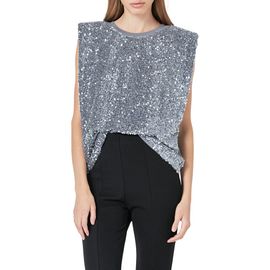 Endless Rose Endless Rose Sequin Padded Shoulder Velvet Top