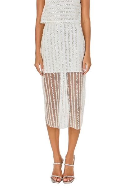 Endless Rose Endless Rose Sequin Stripe Mesh Midi Skirt