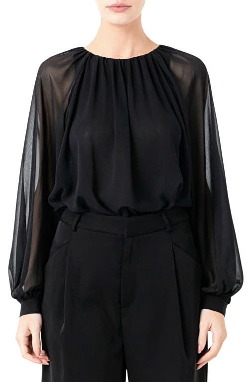 Endless Rose Endless Rose Sheer Sleeve Blouson Bodysuit