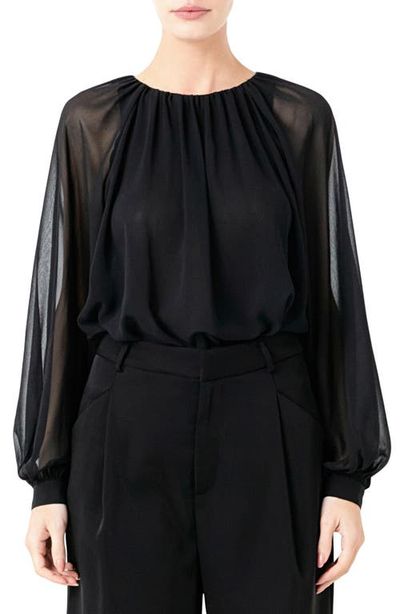 Endless Rose Endless Rose Sheer Sleeve Blouson Bodysuit