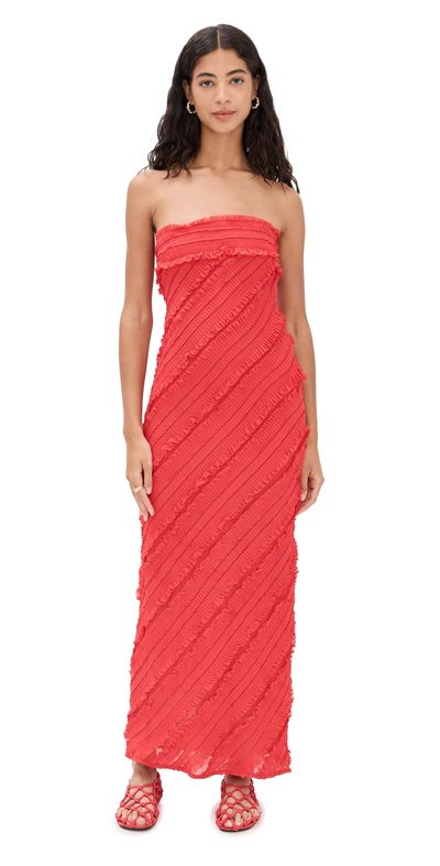 endless rose endless rose Strapless Ruffled Maxi Dress Red XS