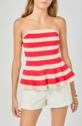Endless Rose Endless Rose Stripe Strapless Knit Peplum Top