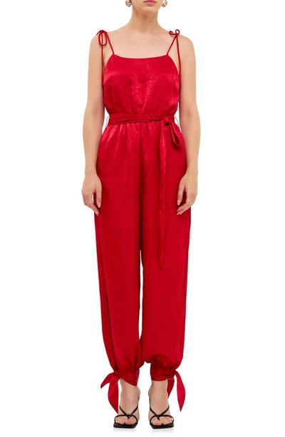 Endless Rose Endless Rose Tie Detail Slit Leg Satin Jumpsuit 