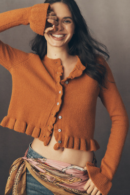 トップス frill hand knit cardiga Frill Collar Cropped Knit Cardigan – axes femme from JAPAN