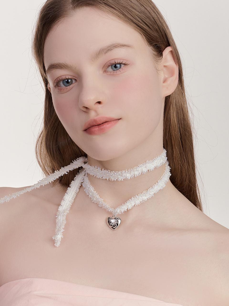 ENGBROX tweed heart ribbon necklace