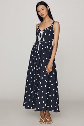 English Factory Cotton Linen Tie-Front Midi Dress