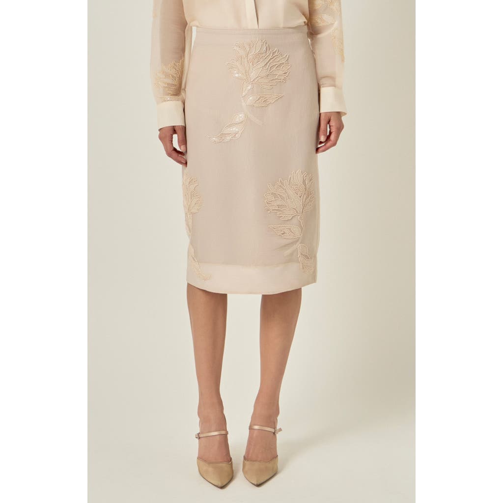 English Factory English Factory Beaded Floral Sheer Midi Skirt