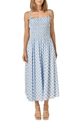 English Factory English Factory Checked Smocked Sleeveless Midi Dress
