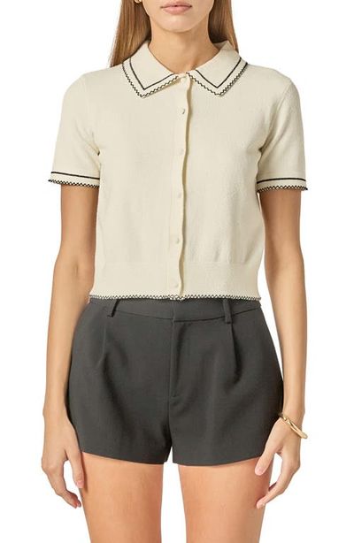 English Factory English Factory Contrast Stitch Button-Up Sweater