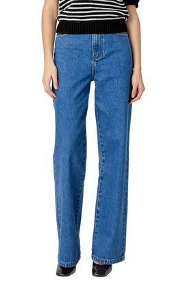 English Factory English Factory Embroidered Bow High Waist Relaxed Straight Leg Jeans