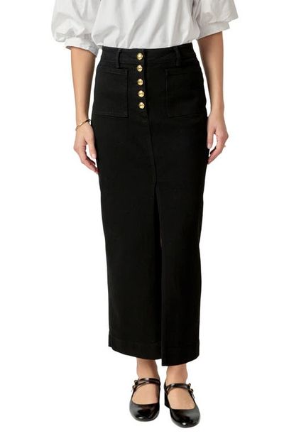 English Factory English Factory Exposed Button Fly Denim Midi Skirt