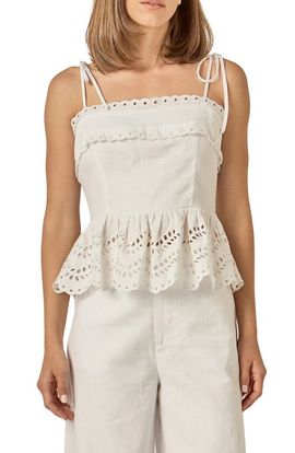 English Factory English Factory Eyelet Tie Shoulder Linen Peplum Top