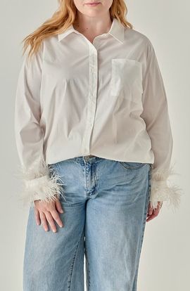English Factory English Factory Faux Feather Trim Pointed Collar Shirt