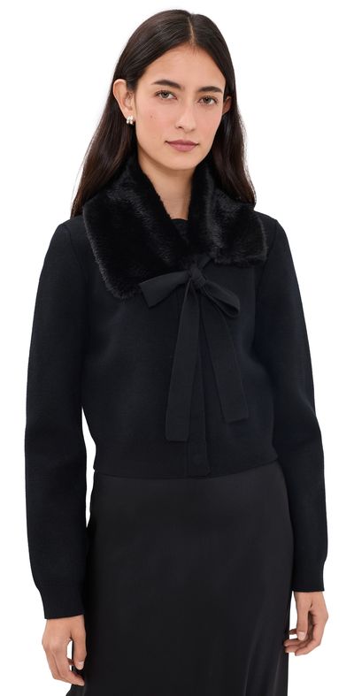 English Factory English Factory Faux Fur Collar Knit Cardigan Black