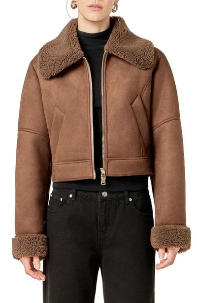 English Factory English Factory Faux Shearling Trim Moto Jacket