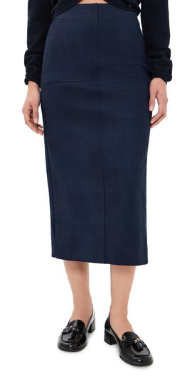 English Factory English Factory Faux Suede Midi Skirt Navy