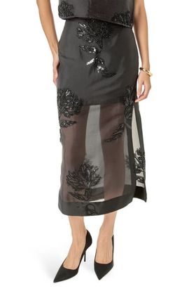 English Factory English Factory Floral Beaded Sheer Midi Skirt