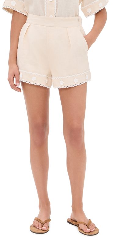 English Factory English Factory Floral Detailed Linen Shorts Light Beige