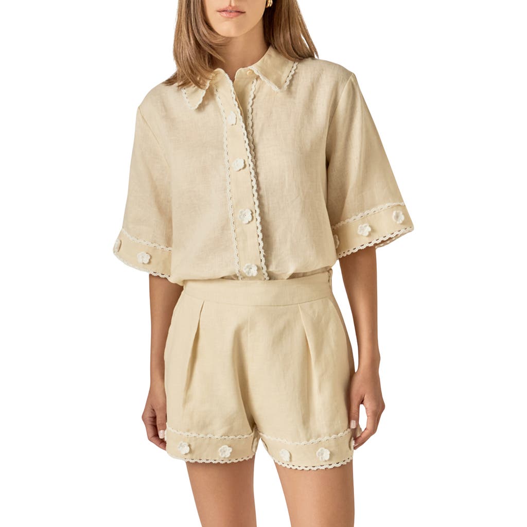 English Factory English Factory Floral Detailed Short Sleeve Linen Shirt