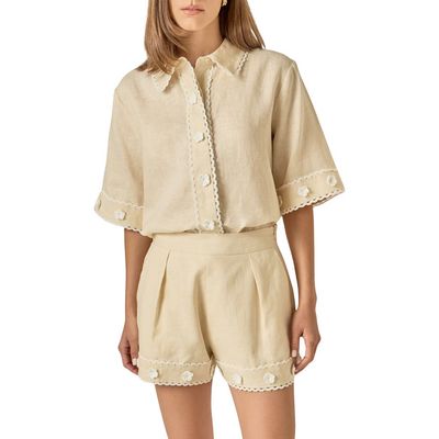 English Factory English Factory Floral Detailed Short Sleeve Linen Shirt