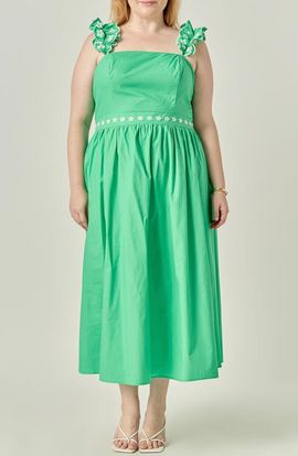 English Factory English Factory Flower Embroidered Ruffle Midi Dress