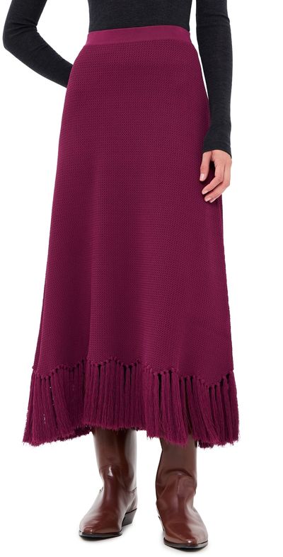 English Factory English Factory Fringe Detailed Midi Skirt Burgundy