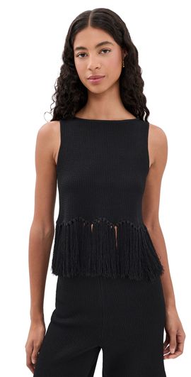 English Factory English Factory Fringe Detailed Sleeveless Knit Top Black