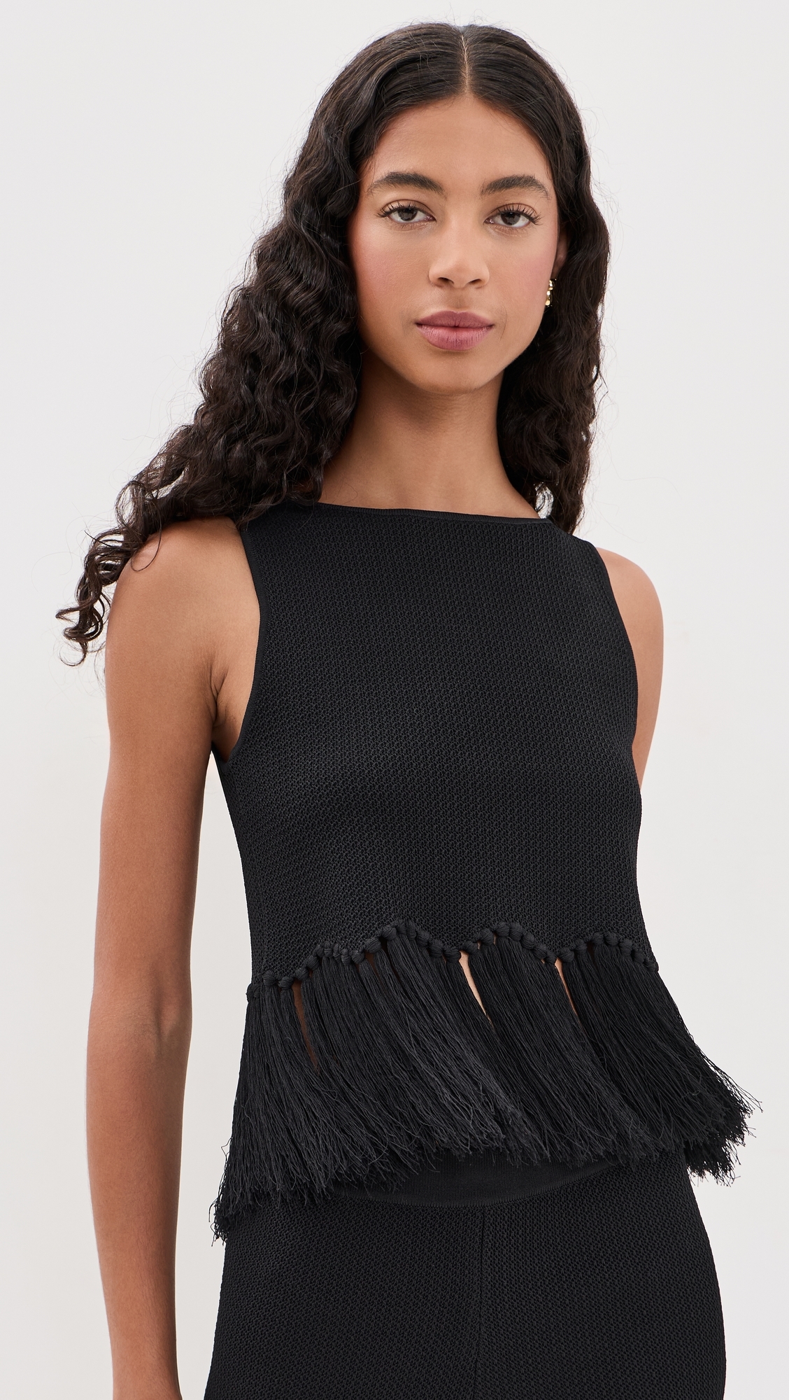 English Factory - Fringe Detailed Sleeveless Knit Top Black