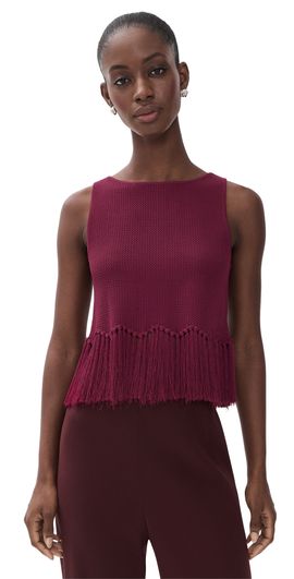English Factory English Factory Fringe Detailed Sleeveless Knit Top Burgundy