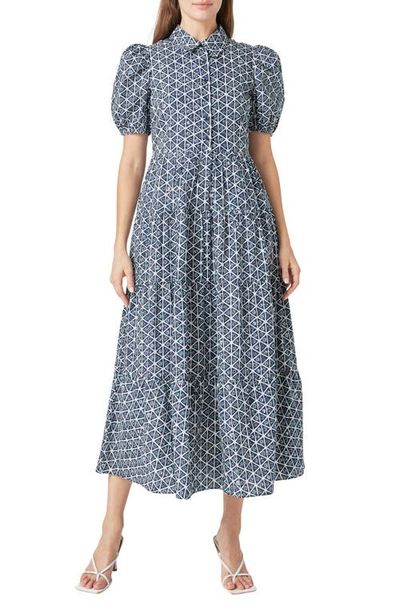 English Factory English Factory Geo Print Short Sleeve Cotton Shirtdress