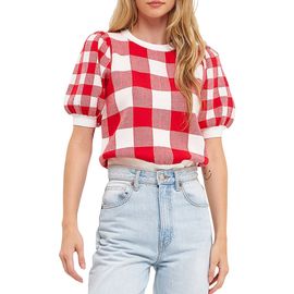 English Factory English Factory Gingham Puff Sleeve Sweater