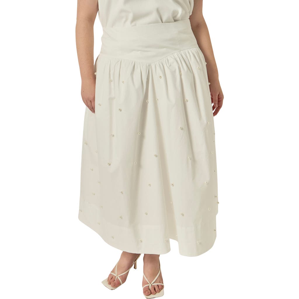 English Factory English Factory Imitation Pearl Studded Cotton Poplin Midi Skirt