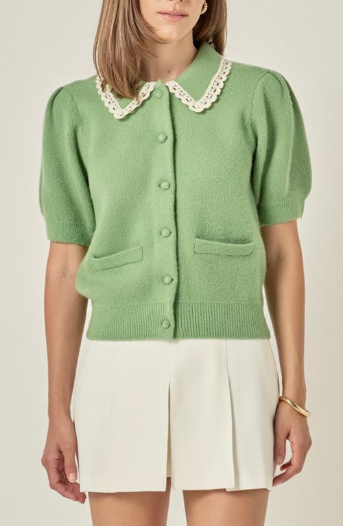 English Factory English Factory Lace Trim Puff Sleeve Cardigan
