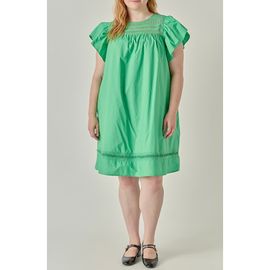 English Factory English Factory Lace Yoke Ruffle Sleeve Minidress
