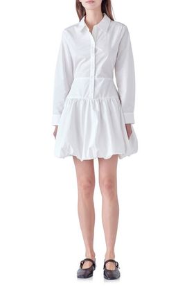 English Factory English Factory Long Sleeve Bubble Hem Cotton Poplin Shirtdress