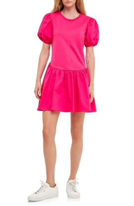English Factory English Factory Mixed Media Puff Sleeve Minidress