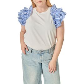 English Factory English Factory Mixed Media Ruffle Detail T-Shirt