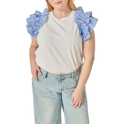English Factory English Factory Mixed Media Ruffle Detail T-Shirt