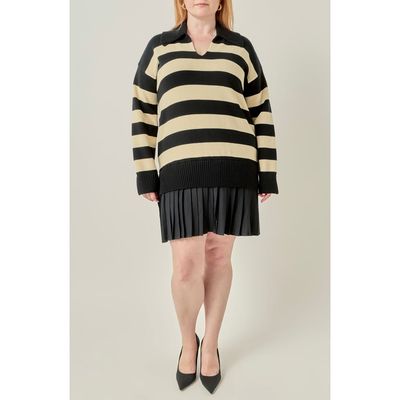 English Factory English Factory Mixed Media Striped Pleated Minidress