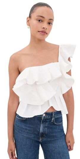 English Factory English Factory One Shoulder Ruffle Top White