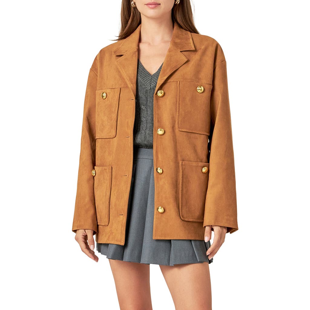 English Factory English Factory Padded Shoulder Stretch Faux Suede Jacket