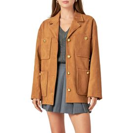 English Factory English Factory Padded Shoulder Stretch Faux Suede Jacket