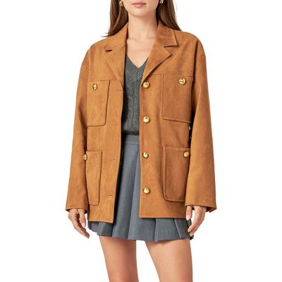 English Factory English Factory Padded Shoulder Stretch Faux Suede Jacket